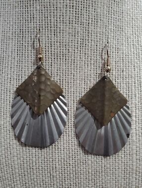 Hammered Olive & Silver Teardrop Statement Earrings